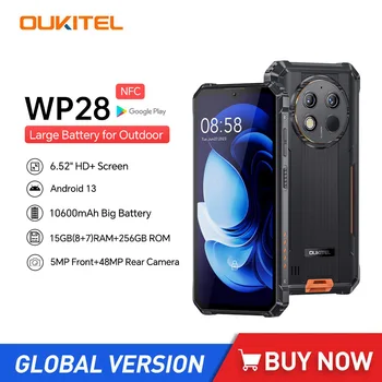 Oukitel WP28 Прочные Смартфоны 6,52 Дюймов FHD 10600 мАч, Большая батарея 8 ГБ + 256 ГБ, Мобильный телефон Android 13, 48-мегапиксельная Камера, Сотовый Телефон NFC