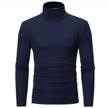 Зимнее мужское теплое термобелье с высоким воротником, мужская базовая футболка с имитацией шеи, Черная блузка, пуловер, топ с длинным рукавом