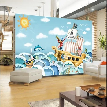 обои beibehang, настенные наклейки на заказ, HD рисованный мультфильм, картина с пиратским кораблем, украшение для телевизора, 3D обои